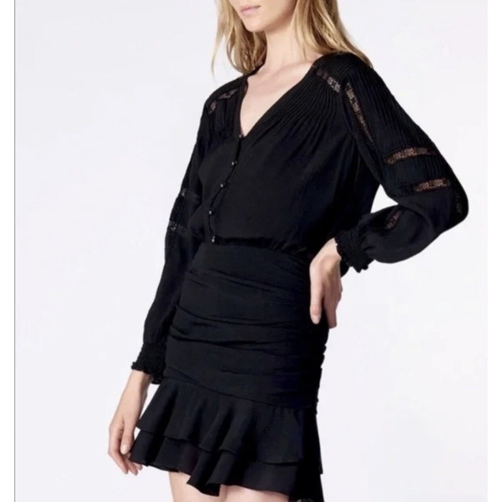 Veronica Beard $599 Jasper Black Long Sleeve Mini Dress Sheer LBD Cocktail Fairy